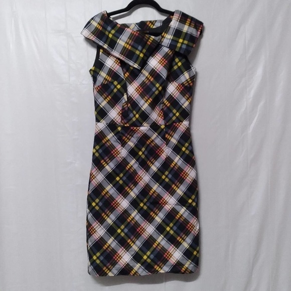 Jolie Moi Yellow Black Plaid Retro Sheath Dress - Picture 1 of 12